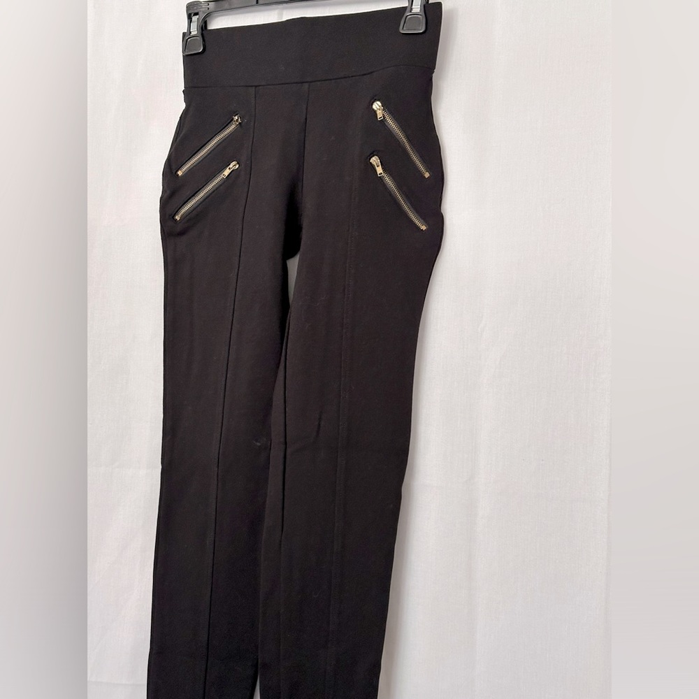 NWOT Chocolate USA Stretch Black Leggings With Zipper Size S - Picture 2 of 4